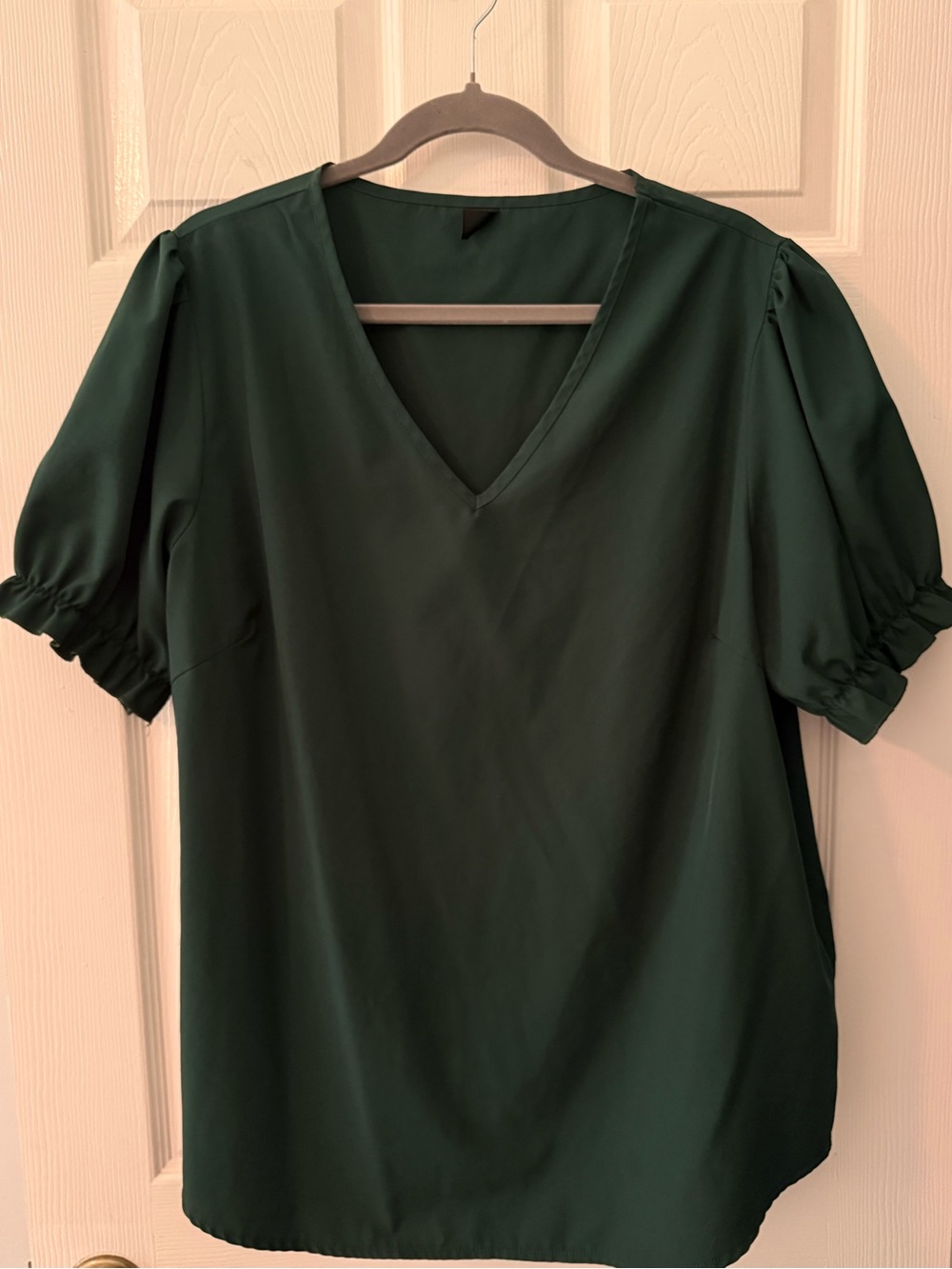 Women’s V-Neck Puff Sleeve Blouse - Dark Green from SHEIN